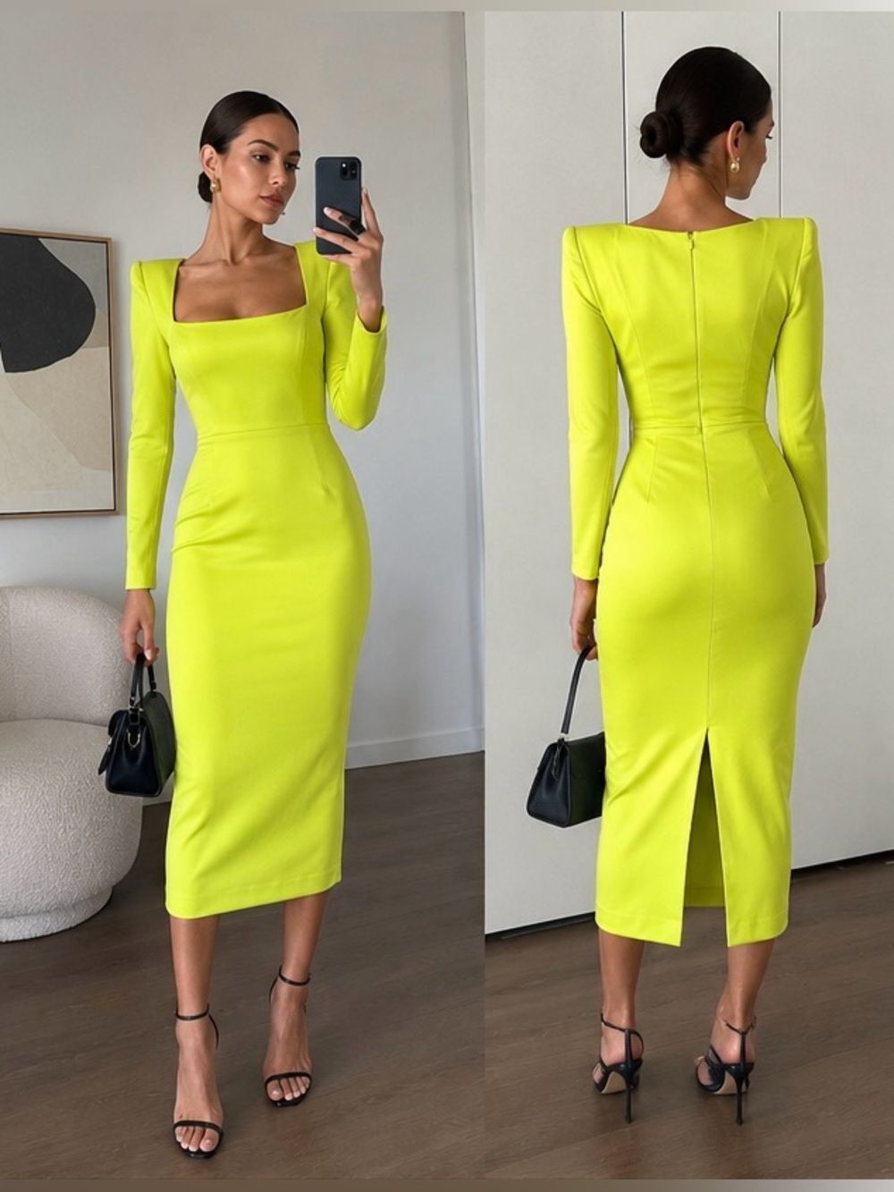 Alex Perry Manor Strong Shoulder Midi dress Acid US10/AU14